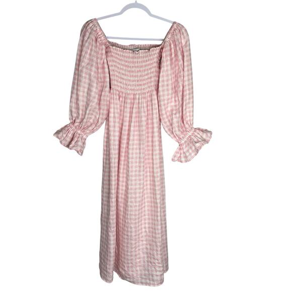 Sleeper Pink Gingham Off-Shoulder Midi Dress - Picture 5 of 11